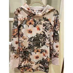 Pink Floral Lularoe Amber Hoodie Size Large — Jersey Material